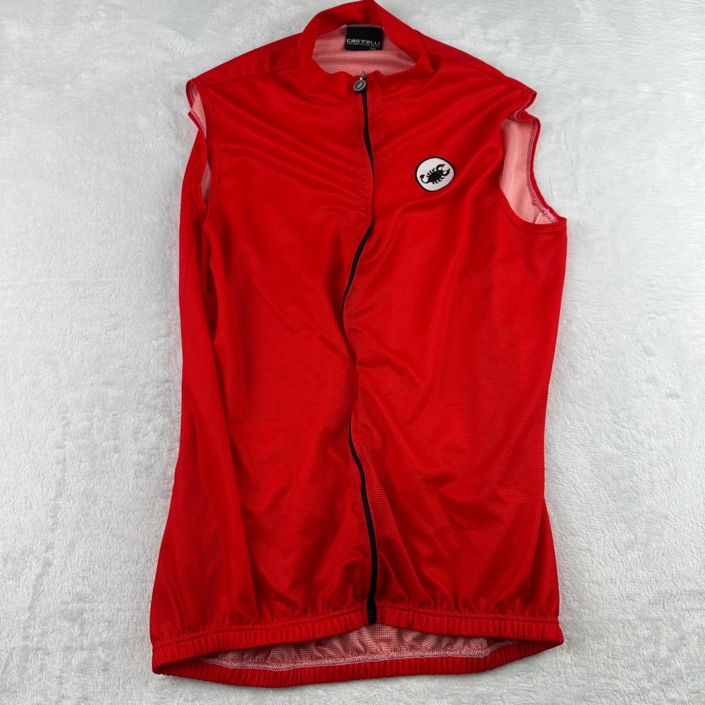 Castelli Mens Red Cycling Vest Full Zip Scorpion Logo Italy XXL Sleeveless